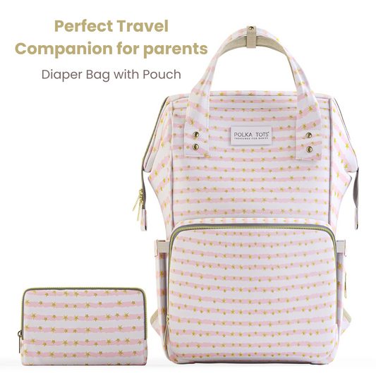 Premium 17+ Pockets Multifuncational Mother's Diaper Bag with Pouch- Star