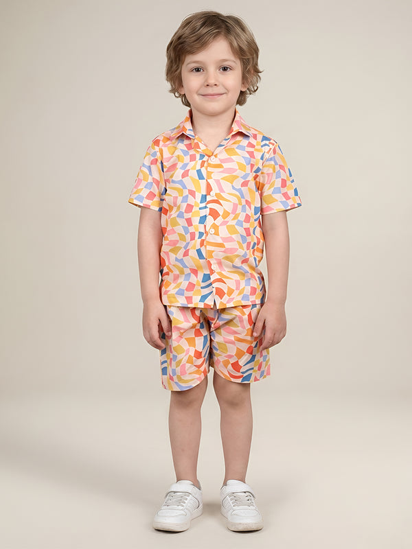 Polka Tots Half Sleeves Geometric print Co-ords - Multicolor