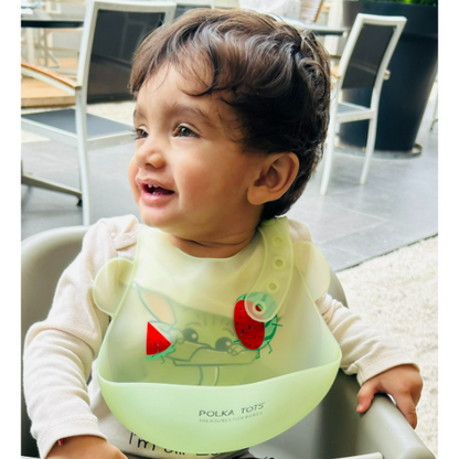 Polka Tots Waterproof Silicone Bibs with Pocket and Adjustable Snaps (Watermelon)