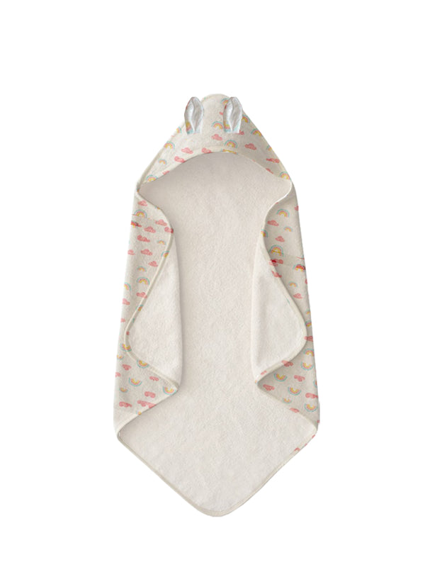 Polka Tots 100% Soft Muslin Cotton 2-Layer Hooded Baby Towel with Ear Appliqué - Rainbow Mist Print