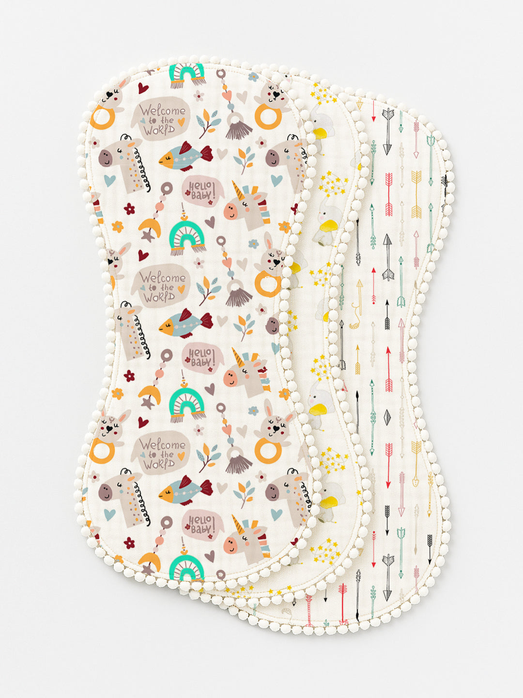 Polka Tots Newborn Pack of 3 100% Soft Muslin Cotton Double Layer Burp Cloths with Pom-Pom Lace