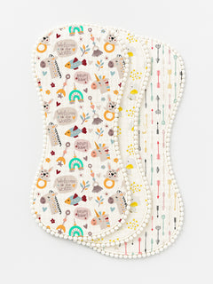 Polka Tots Newborn Pack of 3 100% Soft Muslin Cotton Double Layer Burp Cloths with Pom-Pom Lace