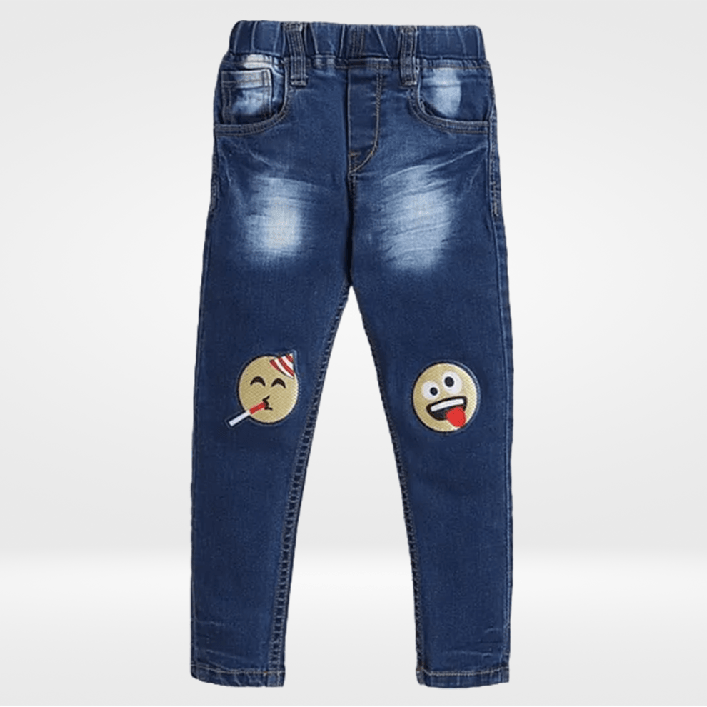 Polka Tots Full Length Emoticon Patch Jeans - Blue