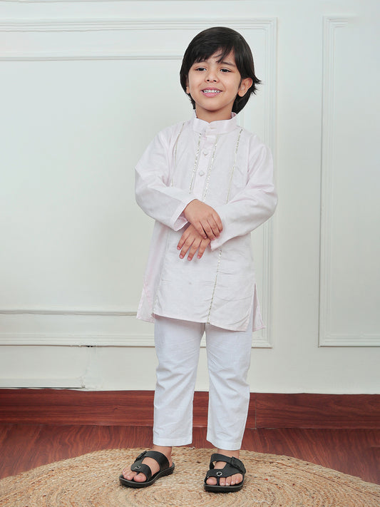 Polka Tots Full Sleeve Silver stripes Kurta Pyjama Set - Pink