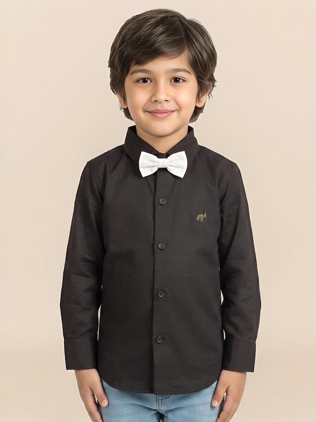 Polka Tots Full sleeves solid shirt - Black
