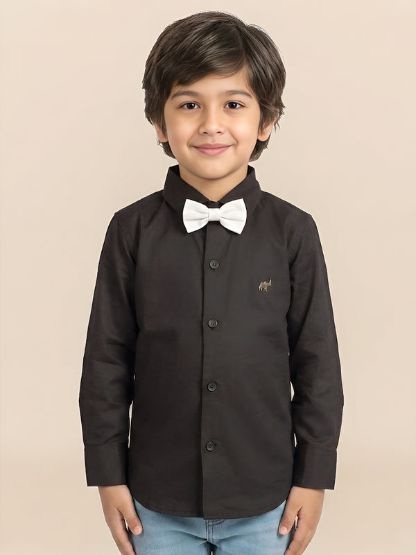 Polka Tots Full sleeves solid shirt - Black