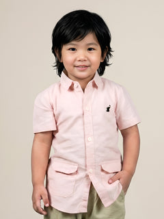 Polka Tots Half Sleeves Solid Shirt - Peach