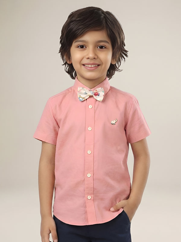 Polka Tots Half Sleeves Shirt with Multicolor Bow - Pink