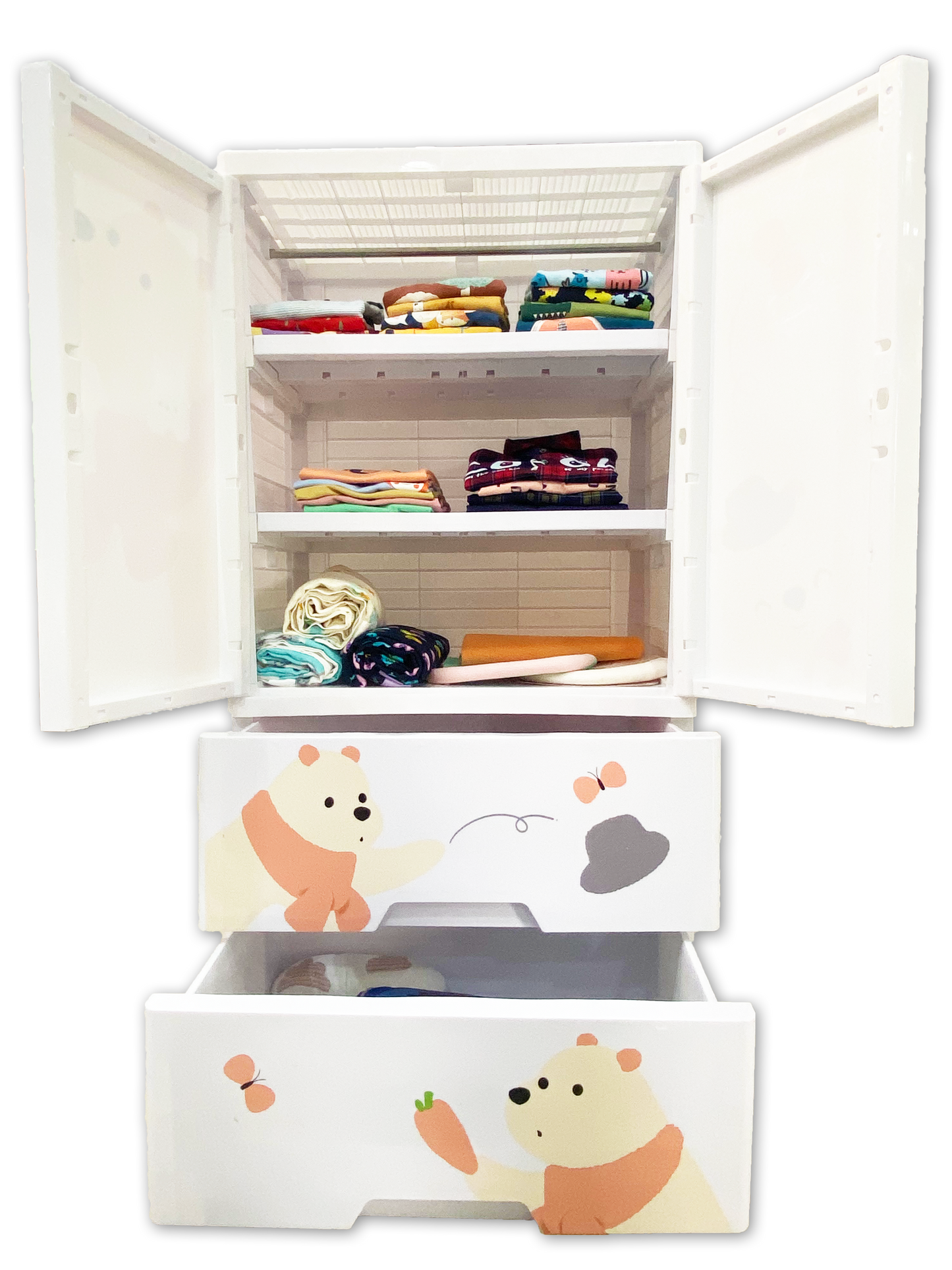 Polka Tots Three Level Storage Almirah Plastic Fiber Kids Storage Closet Wardrobe