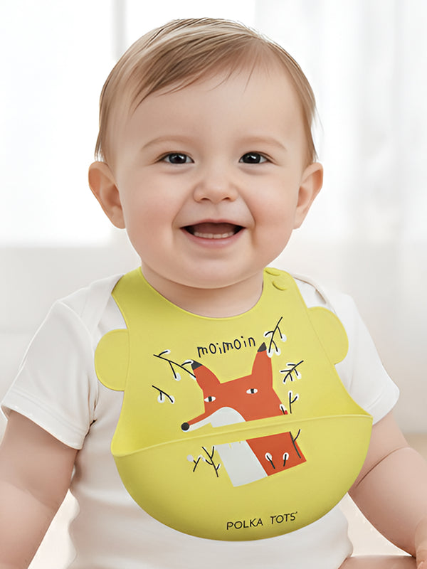 Polka Tots Waterproof Silicone Bibs with Pocket and Adjustable Snaps (Red Fox)