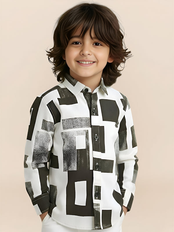 Polka Tots Full Sleeves Geometric print Shirt - Brown