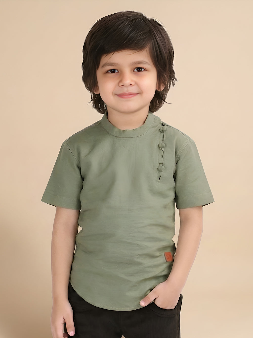 Polka Tots Half Sleeve Kurta - Green
