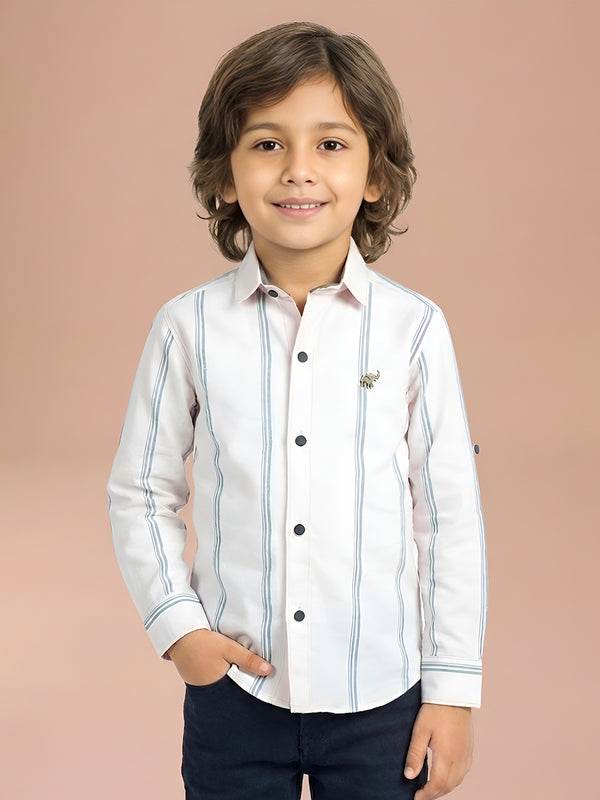 Polka Tots Full Sleeves Striped Shirt - White