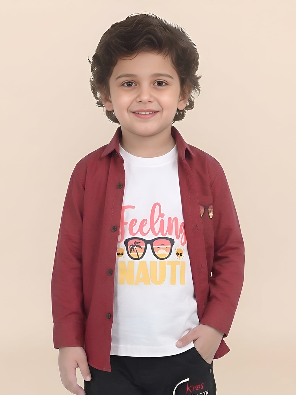 Polka Tots Full Sleeves Sunset print Tshirt Shirt - Red
