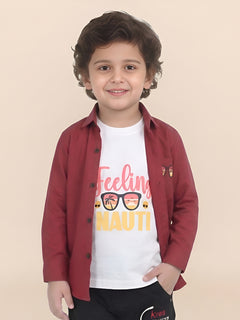 Polka Tots Full Sleeves Sunset print Tshirt Shirt - Red