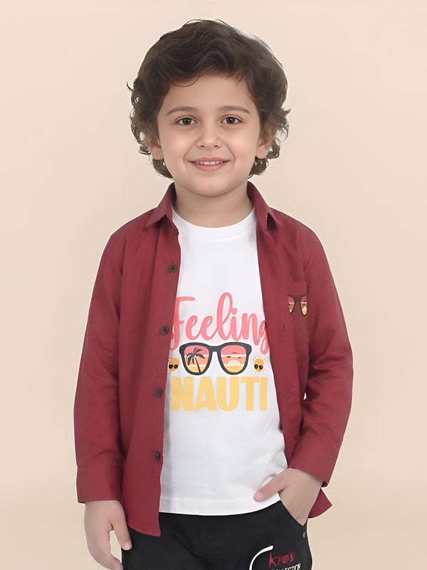 Polka Tots Full Sleeves Sunset print Tshirt Shirt - Red