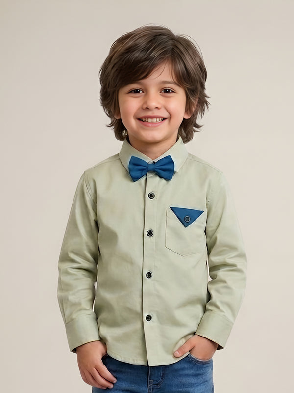 Polka Tots Full sleeves shirt with Bow Tie - Beige