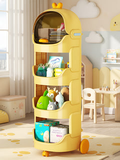 Polka Tots QuackStack Kids Storage Drawer Rack 4-Tier Toy, Book & Clothes Organizer with Wheels - Yellow