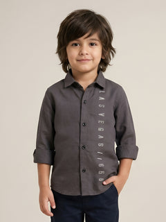 Polka Tots  full sleeve Kids shirt Las Vegas print - Grey