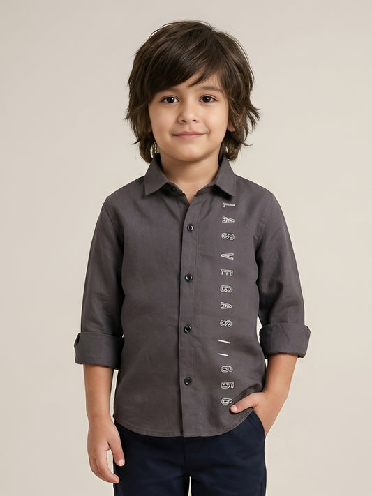 Polka Tots  full sleeve Kids shirt Las Vegas print - Grey