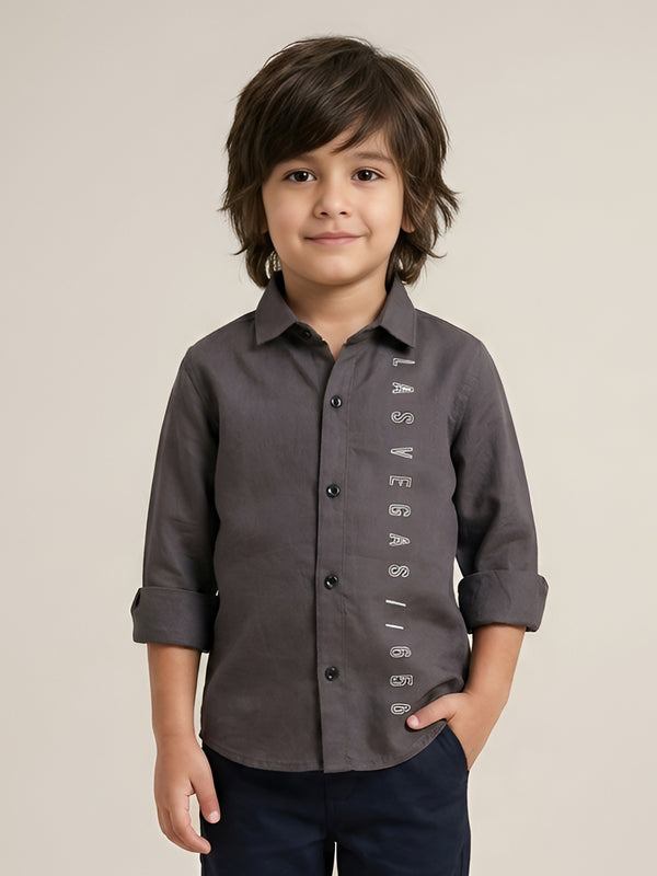 Polka Tots  full sleeve Kids shirt Las Vegas print - Grey
