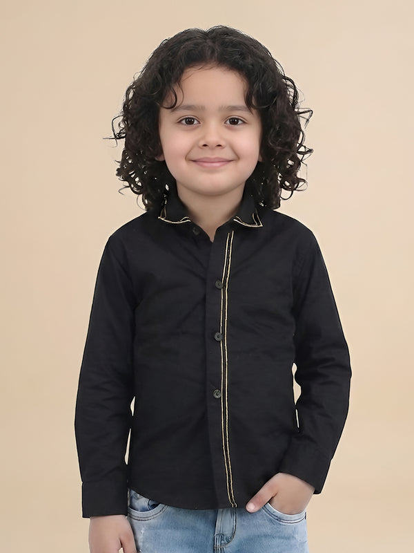 Polka Tots Full sleeves Yellow lines shirt  - Black