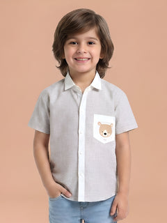 Polka Tots Half Sleeves Teddy print shirt - Brown