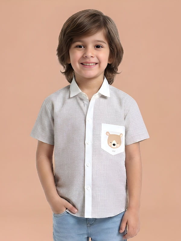 Polka Tots Half Sleeves Teddy print shirt - Brown