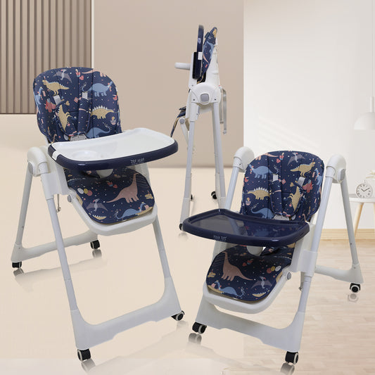 Polka Tots Twist n’ Taste 3 in 1 Convertible Dino Design High Chair - (Blue)