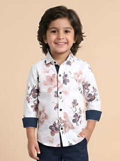 Polka Tots Full Sleeve Shirt Rust Blue Floral Print - White