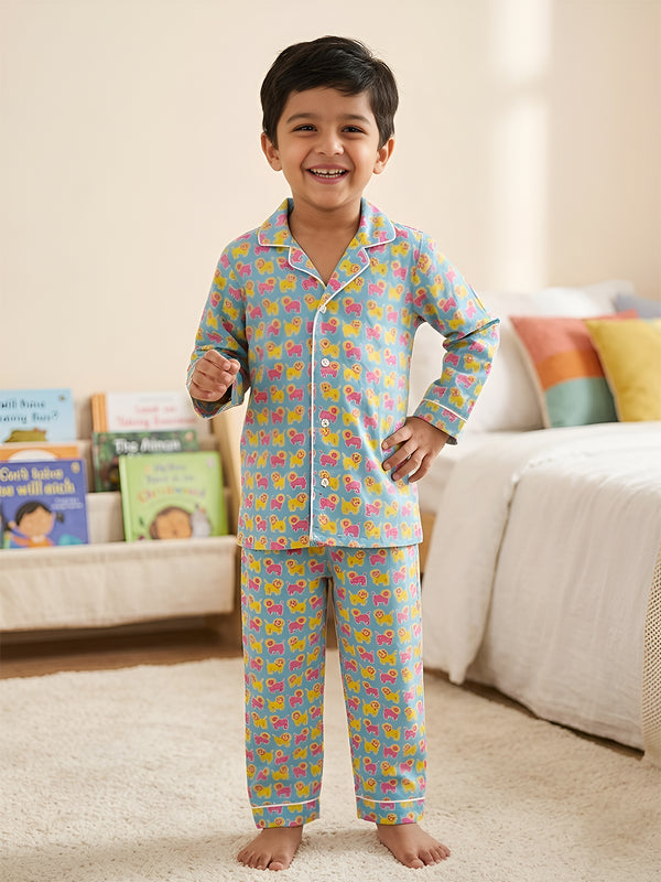 Polka Tots Full sleeve Lion print Night suit - Multicolor