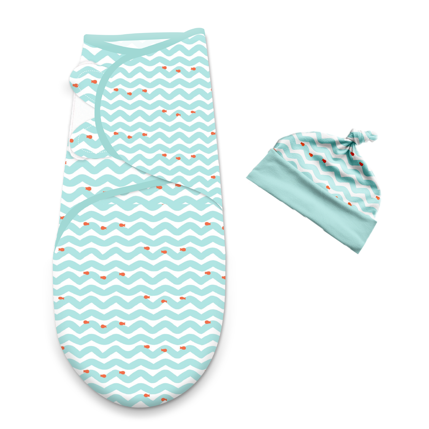 Polka Tots Wave Print Swaddle wrap with Cap - Blue