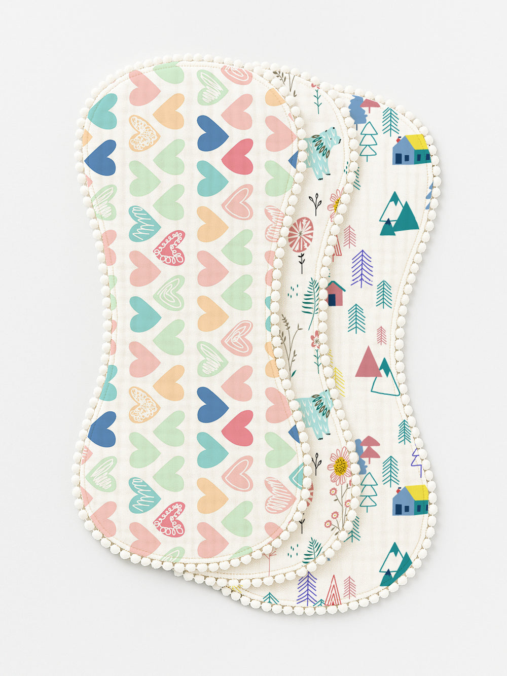 Polka Tots Newborn Pack of 3 100% Soft Muslin Cotton Double Layer Burp Cloths with Pom-Pom Lace