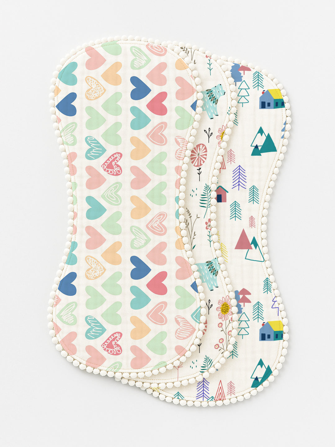 Polka Tots Newborn Pack of 3 100% Soft Muslin Cotton Double Layer Burp Cloths with Pom-Pom Lace