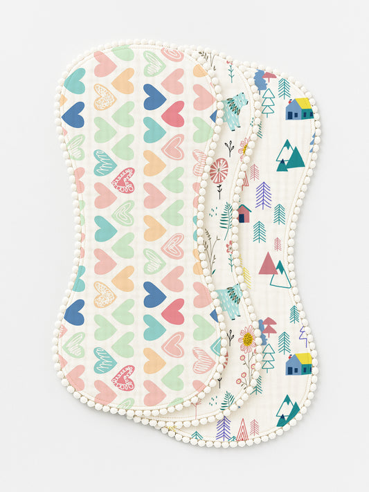 Polka Tots Newborn Pack of 3 100% Soft Muslin Cotton Double Layer Burp Cloths with Pom-Pom Lace