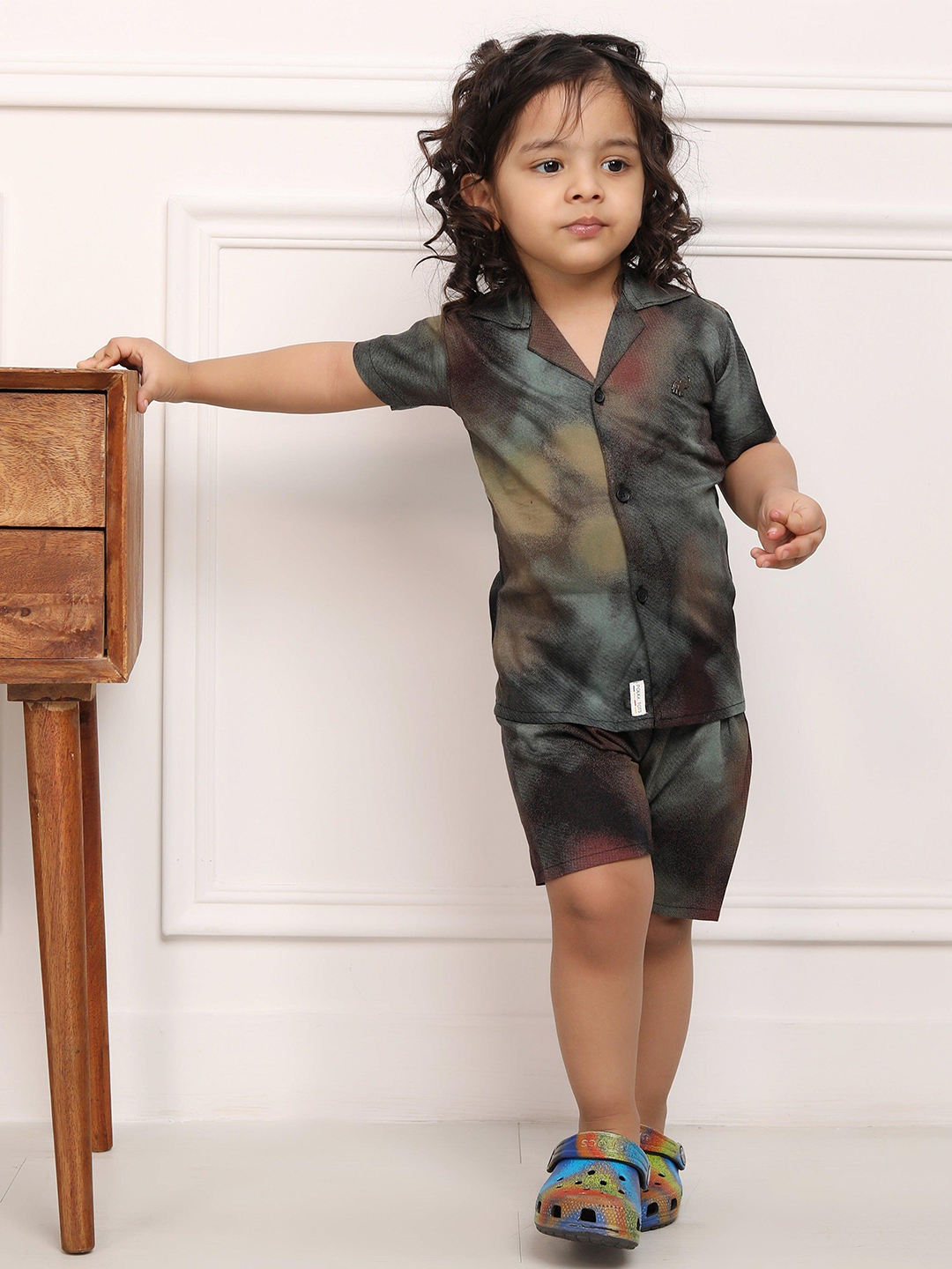 Polka Tots Cotton Half Sleeves Shirt With Shorts/Co-ord-Black