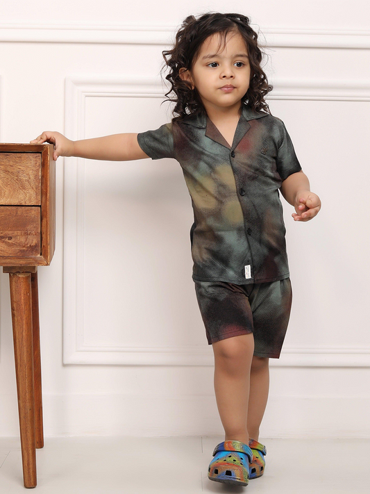 Polka Tots Cotton Half Sleeves Shirt With Shorts/Co-ord-Black