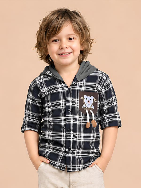 Polka Tots Full Sleeves Teddy print Shirt - Navy