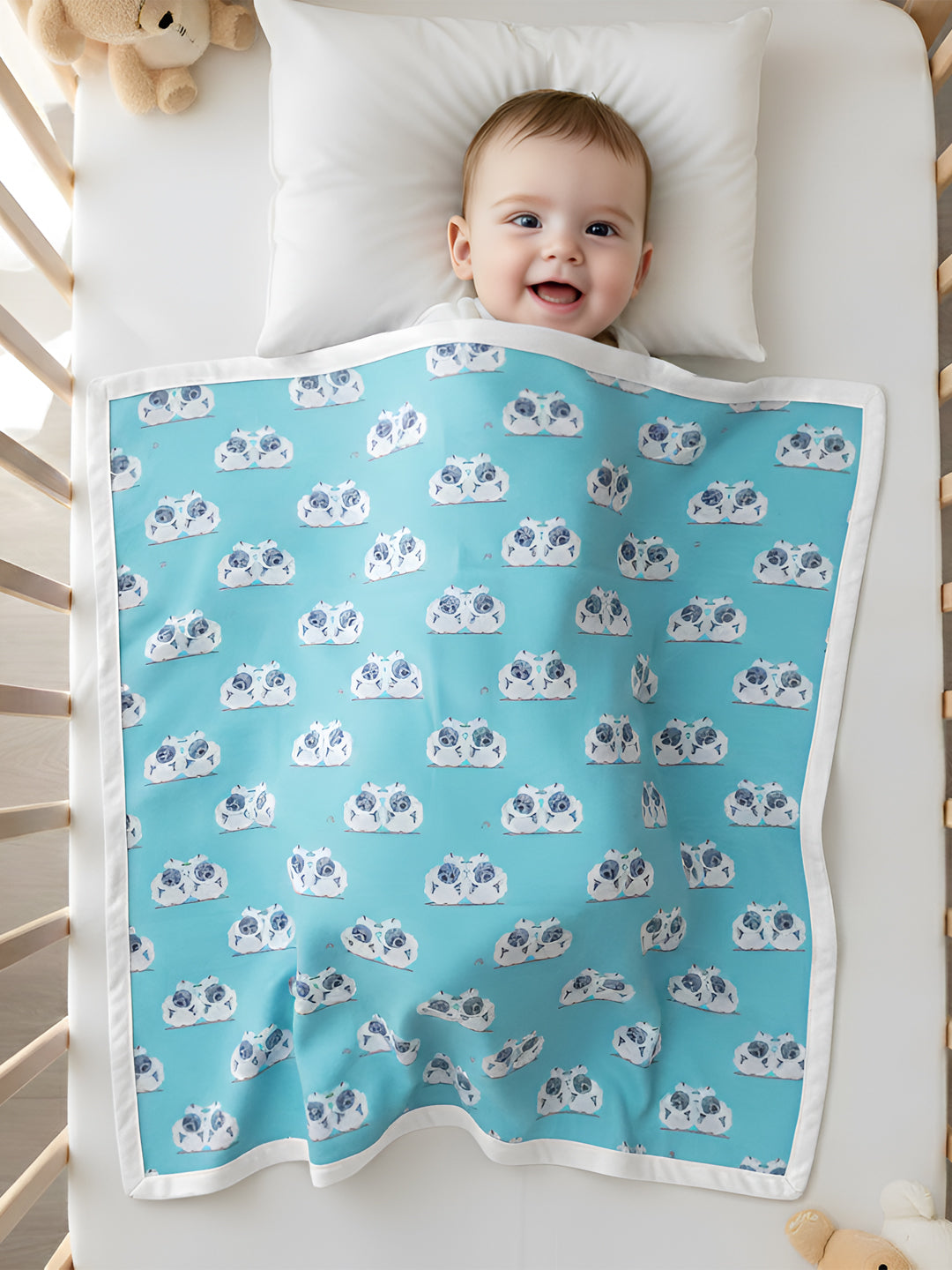 Polka Tots Organic Muslin Cotton two Layer Blanket SuperSoft Size 110 x 110 CM (Sheep)