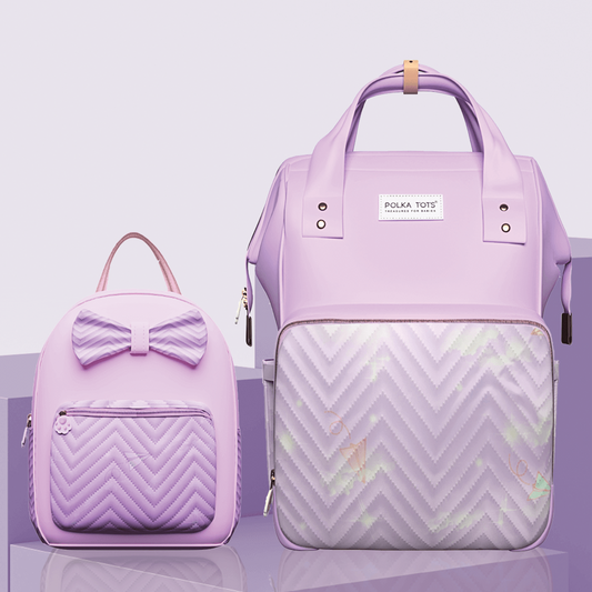 MamaMini Luxe Duo Diaper Bag with Tote and Mini Bag - Purple