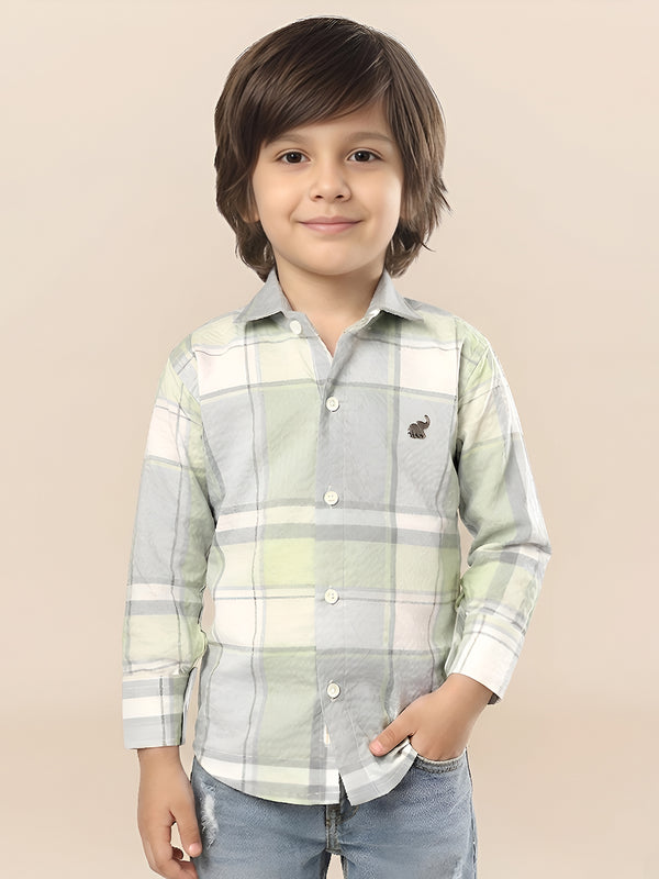 Polka Tots Full Sleeves Checks print Shirt - Green