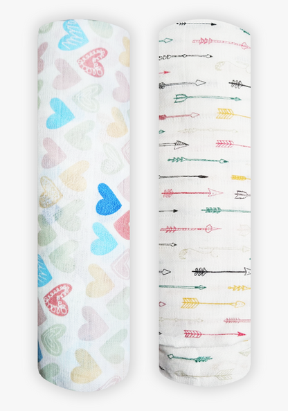 Polka Tots Mini Hearts & Cupid Print Swaddles (Pack of 2)