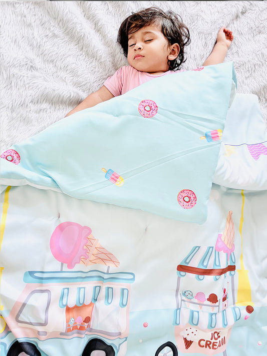 Polka Tots Kids Comforter Baby Blanket and Reversible Quilt 2 Way Design ( Ice-cream, 54 x 35 Inch )