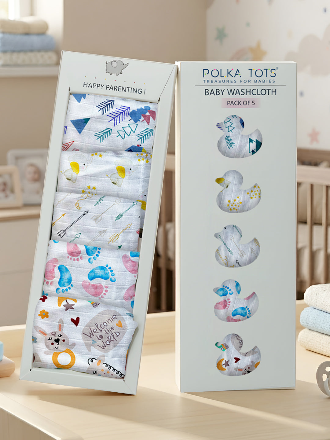 Polka Tots Newborn Pack of 5 100% Soft Muslin Cotton Washcloth Set