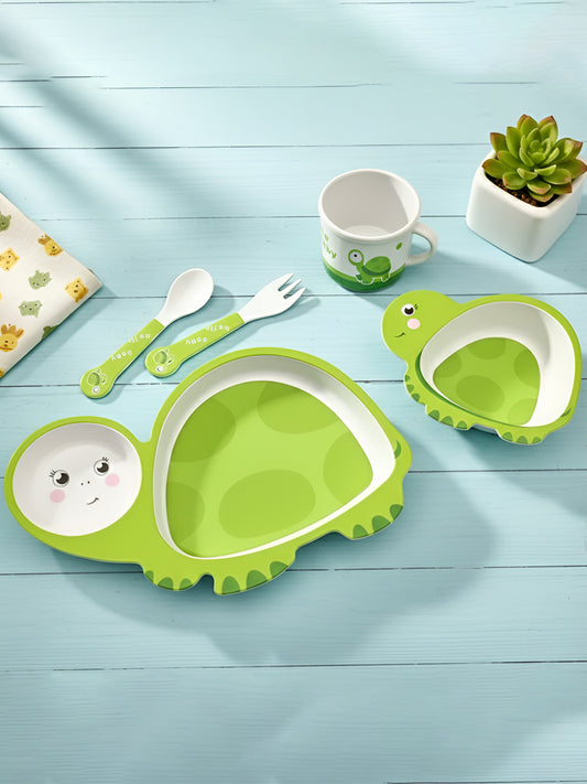 Eco-Friendly 5 Pieces Bamboo Fiber Kids Dinner Set (Turtle)