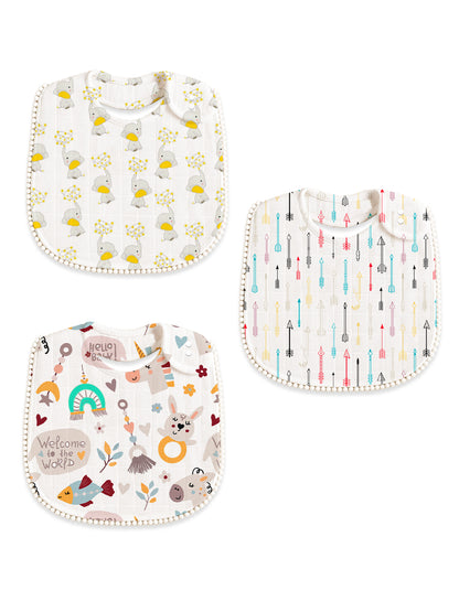Polka Tots Newborn Pack of 3 100% Soft Muslin Cotton Bib Set with Pom-Pom Lace