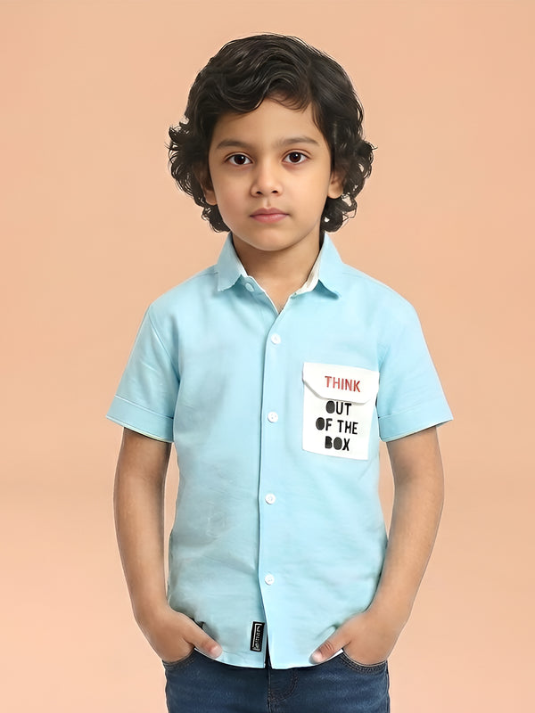 Polka Tots Half Sleeves Think Out Of Box Pocket Print Shirt - Sky Blue