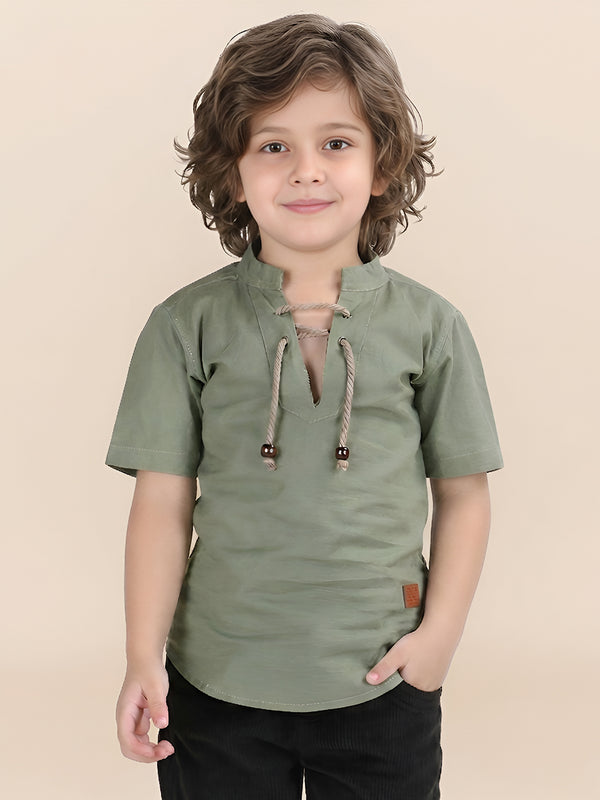 Polka Tots Half Sleeve Kurta - Green