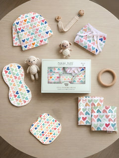 Polka Tots Newborn Pack of 6 100% Soft Double-Layer Muslin Cotton Essentials Gift Box - Mini Hearts Print