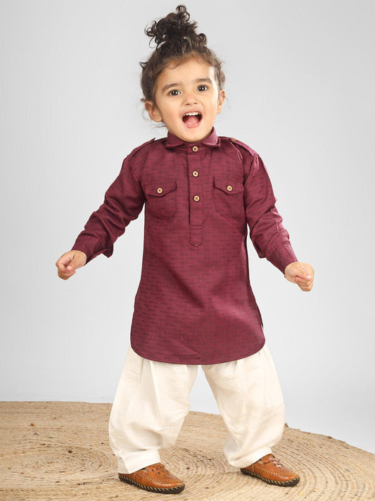 Polka Tots Full Sleeves Pathani Set - Maroon